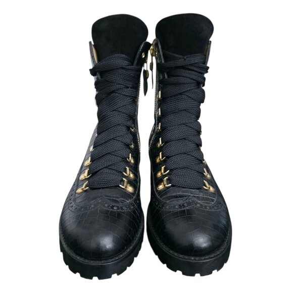 The Office of Angela Scott Mr. Bernard Black Croc Lace Up Combat Boot Size 39 - Picture 3 of 15